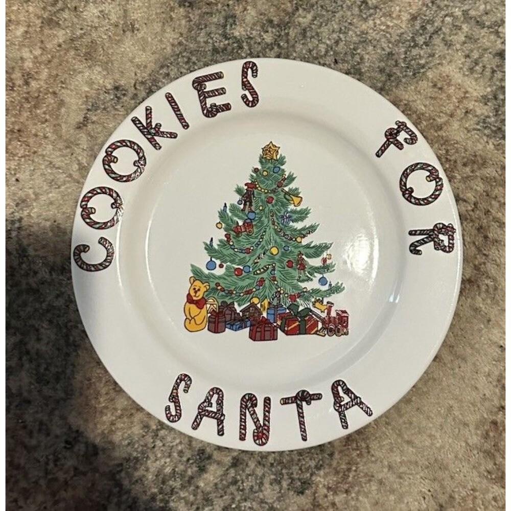 Vtg Christmas Village Cookies For Santa Plate 7.5" Ceramic Holiday Decor Gifts